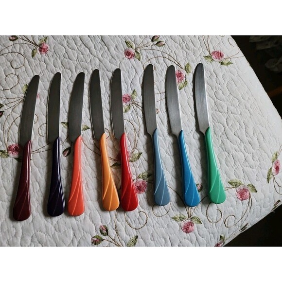 8 Vtg Homer Laughlin Fiesta Ware  Swirl Stainless Flatware Dinner Knife - Picture 6 of 6